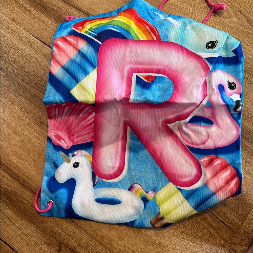 Colorful Unicorn and Flamingo Kids Drawstring Bag